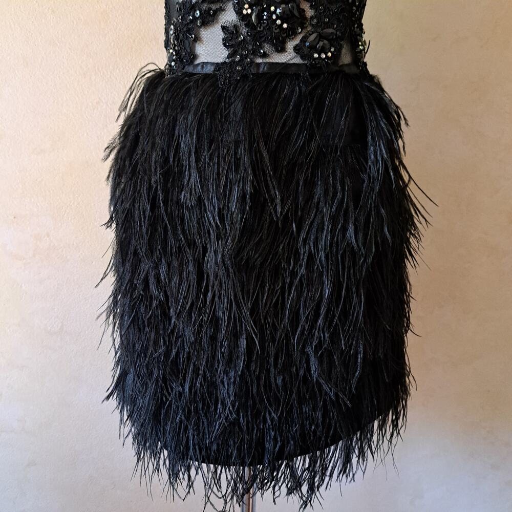 Cinderella Black Feather Corset Mini Dress Strapless Beaded Prom Size 4 Cocktail - Picture 11 of 16